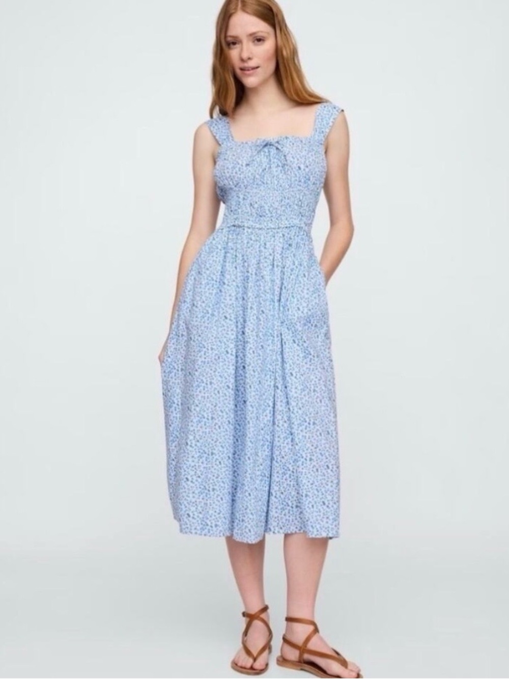 Gap Womens Large Blue Floral Sleeveless midi dress M